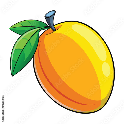 Cartoon illustration of a ripe fruit with leaves