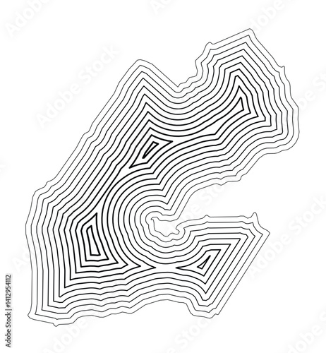 Abstract map of Djibouti showing the country border buffered inside with black tapering lines