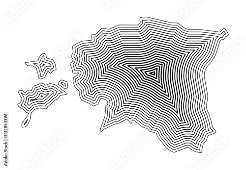 Abstract map of Estonia showing the country border buffered inside with black tapering lines
