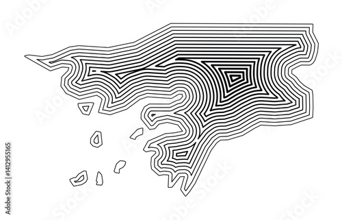Abstract map of Guinea-Bissau showing the country border buffered inside with black tapering lines