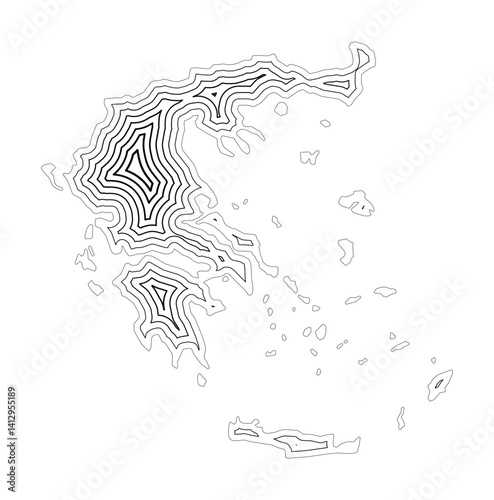 Abstract map of Greece showing the country border buffered inside with black tapering lines