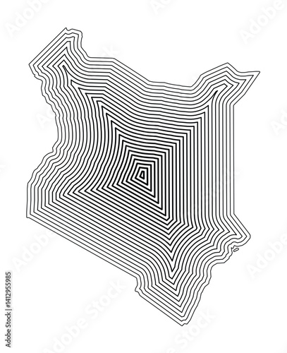 Abstract map of Kenya showing the country border buffered inside with black tapering lines