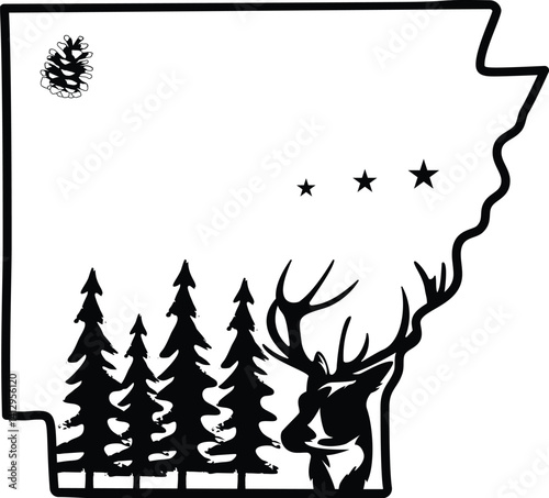 Vintage trees and forest silhouettes set in monochrome style isolated vector illustration