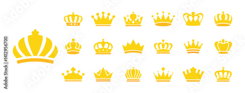 Golden Crown Icons Set for Royalty and Luxury Designs, Collection of Gold Crowns, Perfect for Branding and Design.