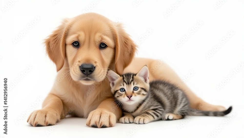 Golden Retriever Puppy and Kitten Friends Golden Retriever Puppy and Kitten Friends