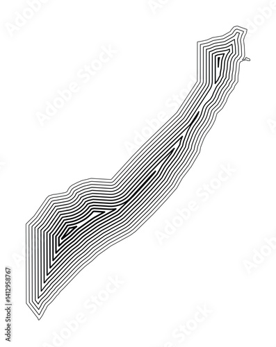 Abstract map of Somalia showing the country border buffered inside with black tapering lines