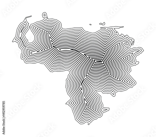 Abstract map of Venezuela showing the country border buffered inside with black tapering lines