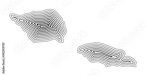 Abstract map of Samoa showing the country border buffered inside with black tapering lines