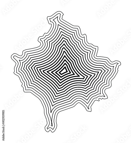 Abstract map of Kosovo showing the country border buffered inside with black tapering lines