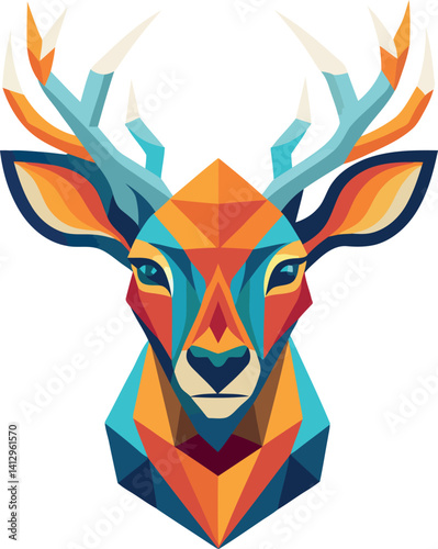Flat Vector Deer Head with Antlers – Colored Icon Perfect for Hunting Badge or Label Design