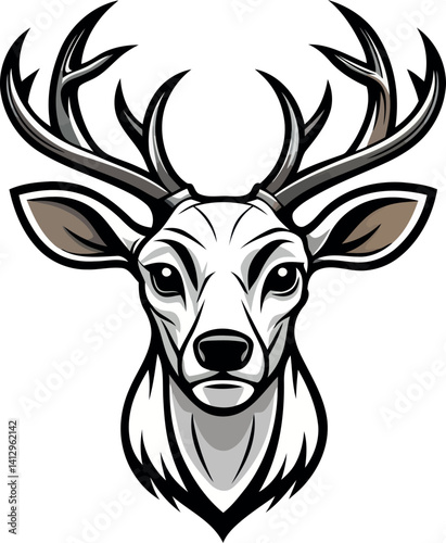 Antlered Deer Head Vector Logo – Color Trophy Design for Cabin Decor and Hunting Clubs