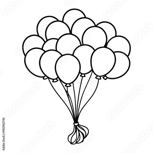 a balloon bouquet floating coloring vector line art
