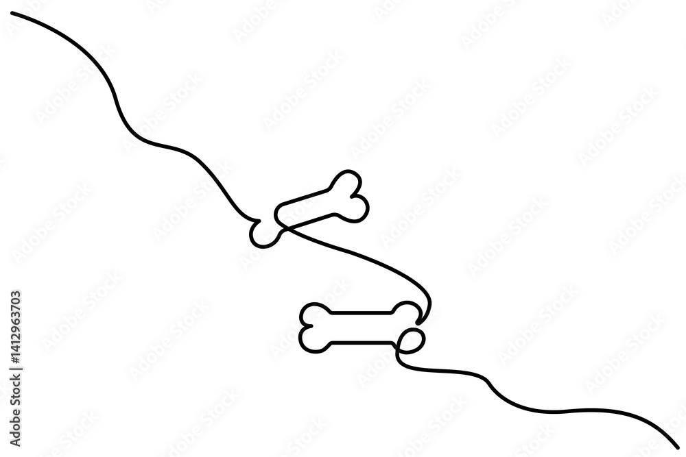 Continuous one-line drawing of a dog bone background vector illustration Continuous one-line drawing of a dog bone background vector illustration
