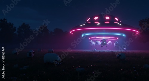 Sheep Encountering UFO at Night