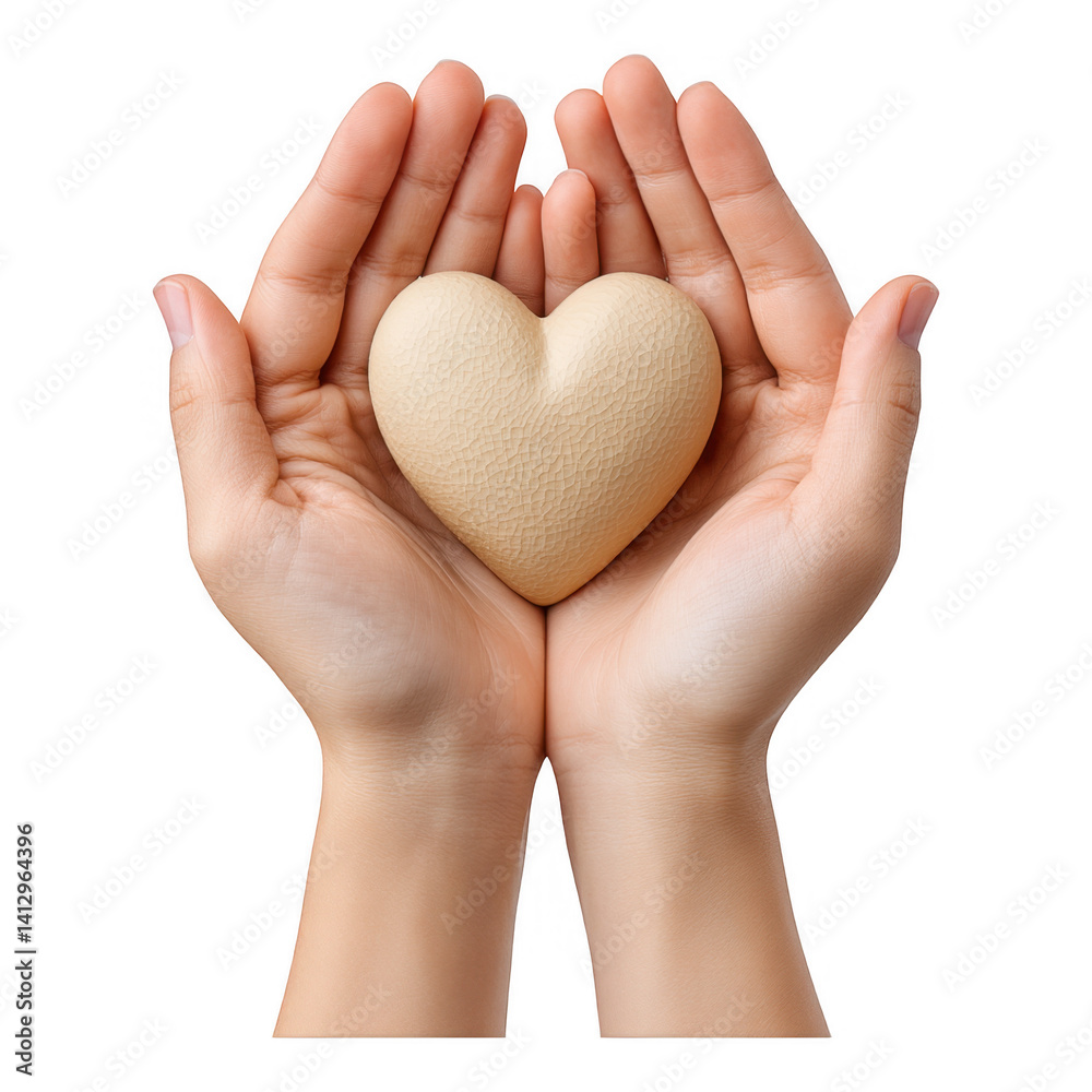 Obraz premium Hands Holding Heart Clay Art Studio in Soft Earth Tones, Isolated on Transparent Background