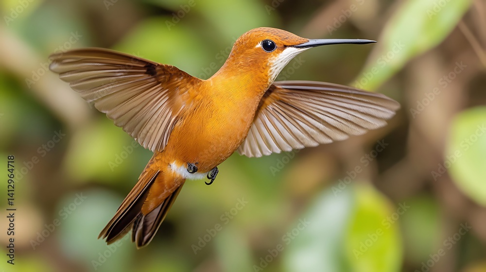 Fototapeta premium A rufous hummingbird in flight