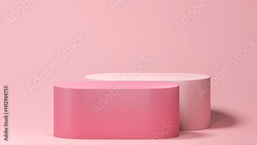 3D Modern Pink Rounded Rectangle Table Furniture Podium