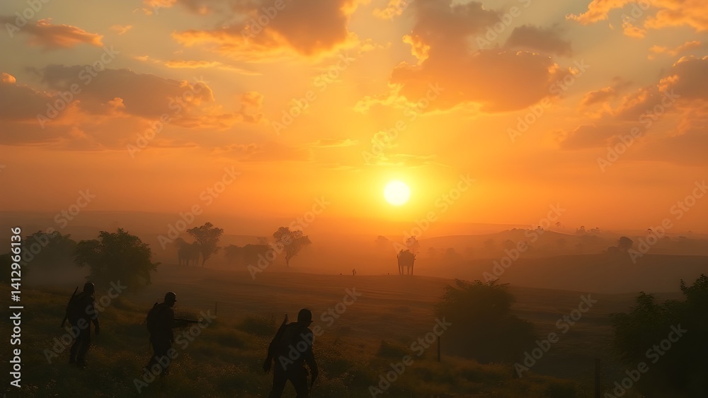 Misty Horizon Soldiers and Elephant Shadow Misty Horizon Soldiers and Elephant Shadow