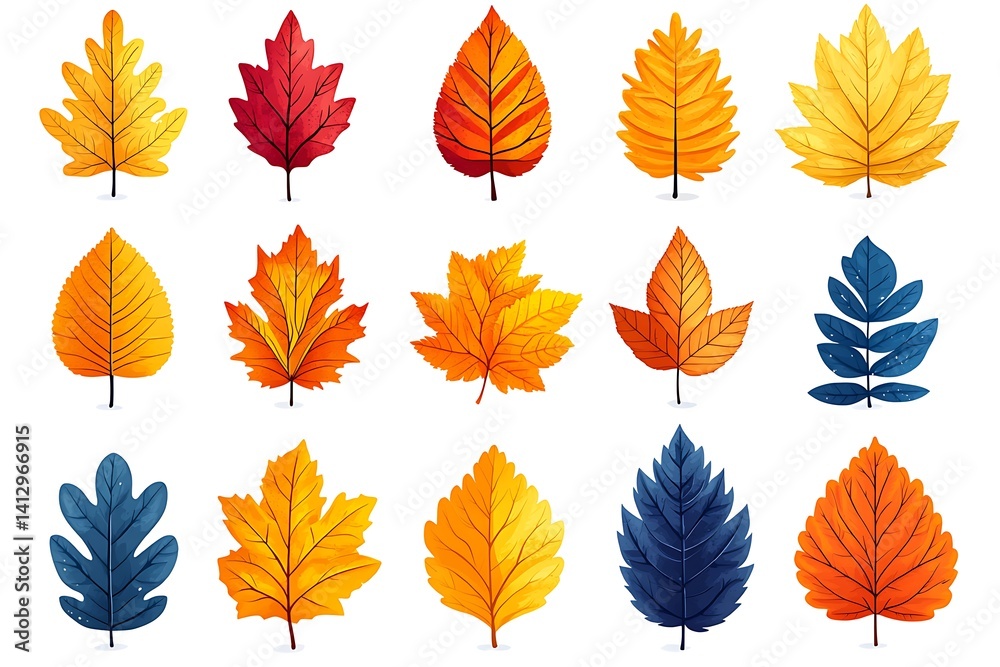 Obraz premium Colorful Autumn Leaves Vector Illustration Collection With Various Shape And Colors