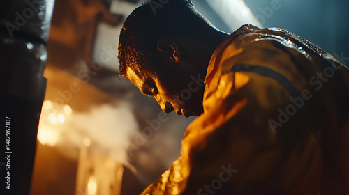 Iron ore miner working in a mine shaft. Featuring underground excavation and labor