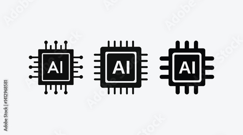 Modern Artificial intelligence chip icon set on white background