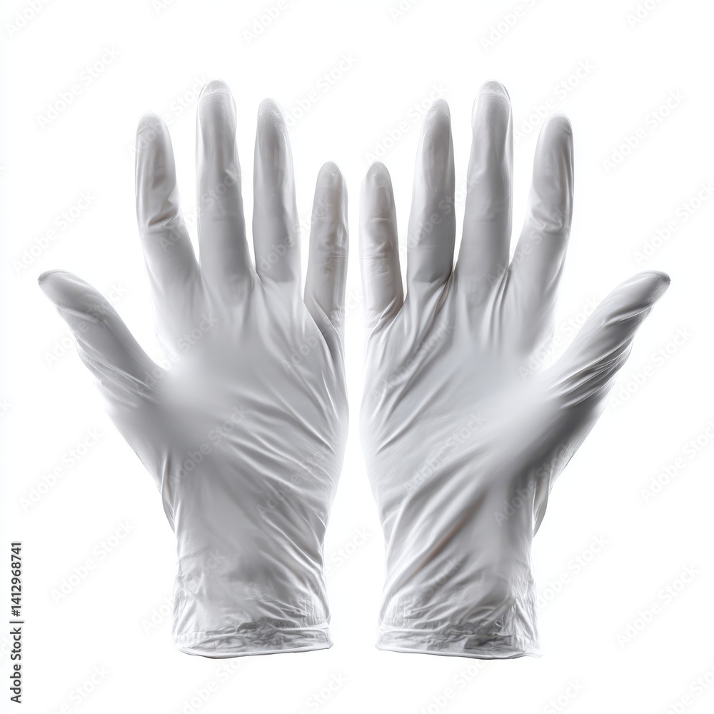 Obraz premium Pair of latex surgical gloves with hands facing up on white background