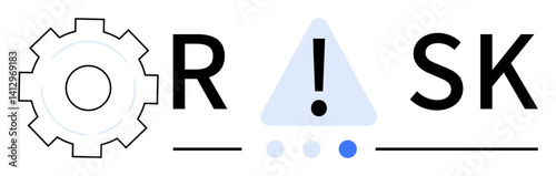 Gear symbol accompanied by bold text RISK with an exclamation mark inside a triangle. Represents caution, decision-making, and strategy. Ideal for business, hazard, planning, cautionary message