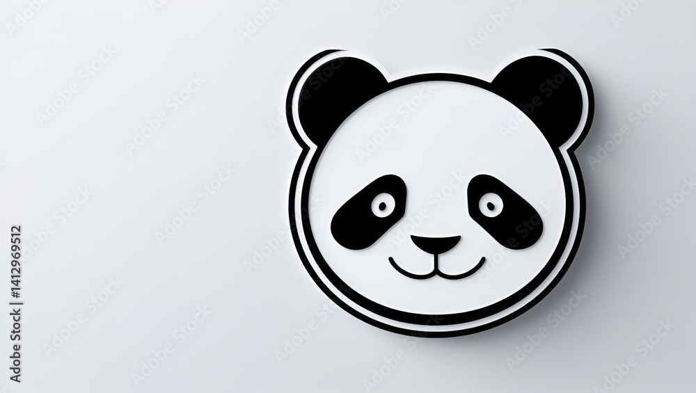 Fototapeta premium A cleanly outlined panda icon with round ears and signature facial markings set against a white background.