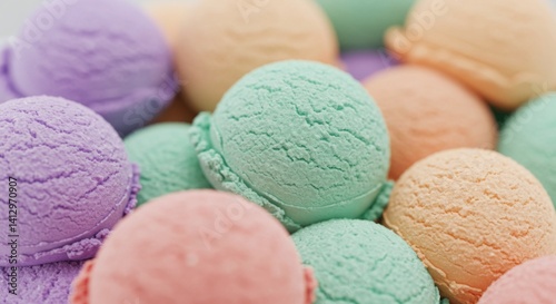 Colorful assortment of pastel ice cream scoops for summer desserts