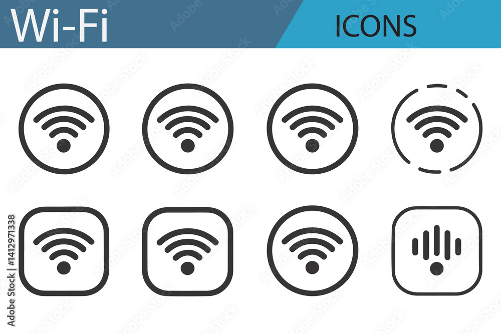A collection of Wi-Fi symbols for illustrating wireless internet connection. A collection of Wi-Fi symbols for illustrating wireless internet connection.
