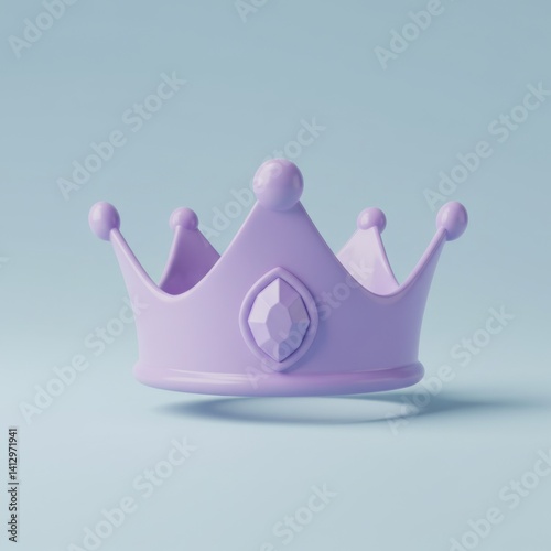 Elegant purple crown with gemstone on soft blue background for royalty concepts