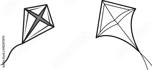 Isolated Vector Illustration Of Two Different Diamond Kites On White Background