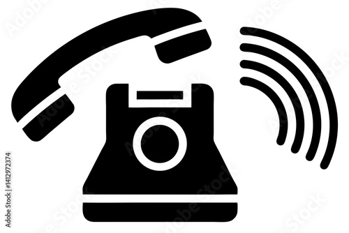 Retro telephone icon with ringing sound waves