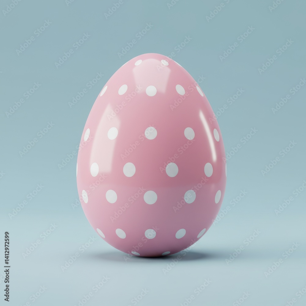 Pastel pink easter egg with polka dots on blue background design