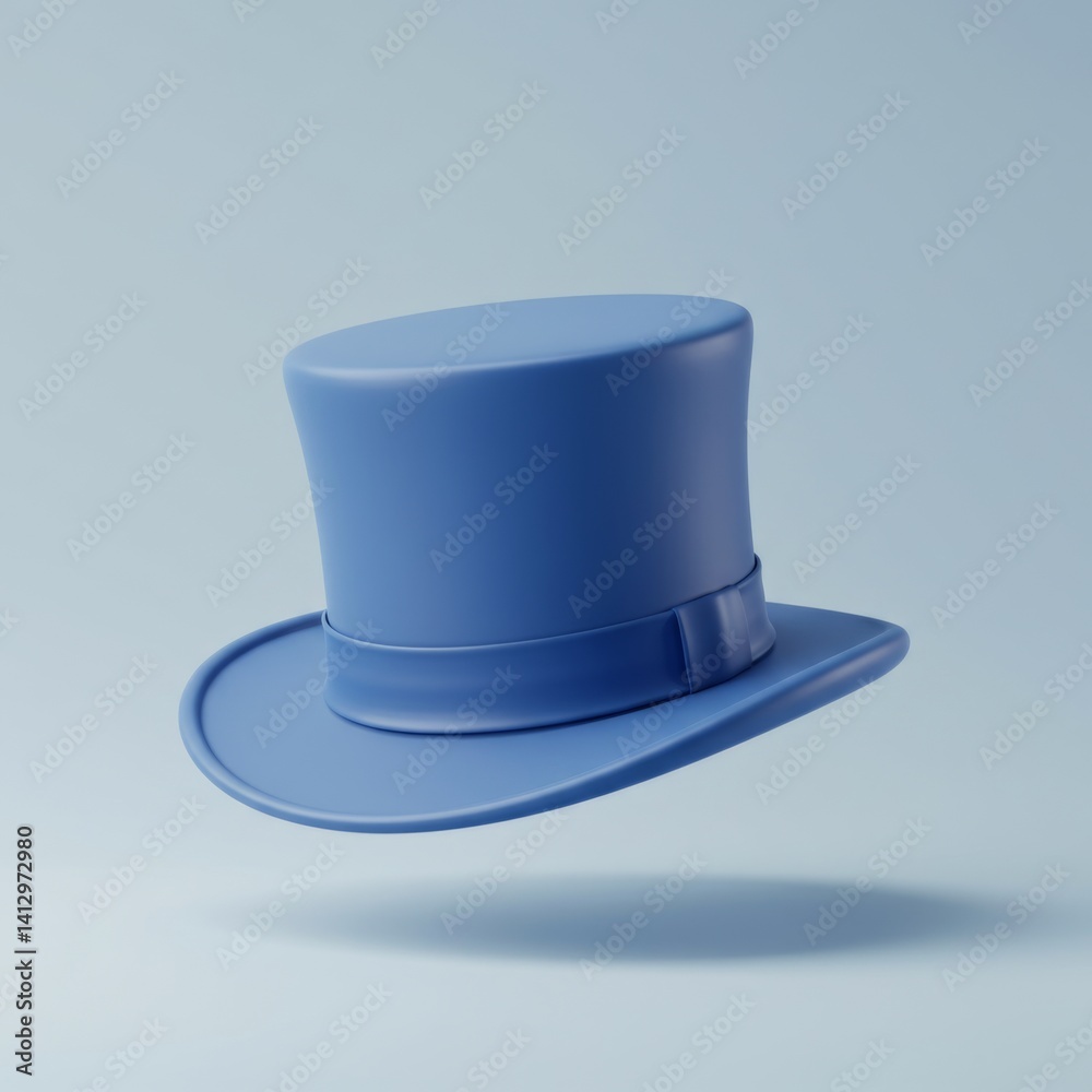 Floating blue top hat on light background - surreal and minimalist design for art and decor