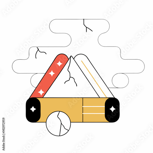 A resilient mountain range depicted within a sturdy, open pocket knife, symbolizing strength and overcoming challenges with a minimalist line art style.
