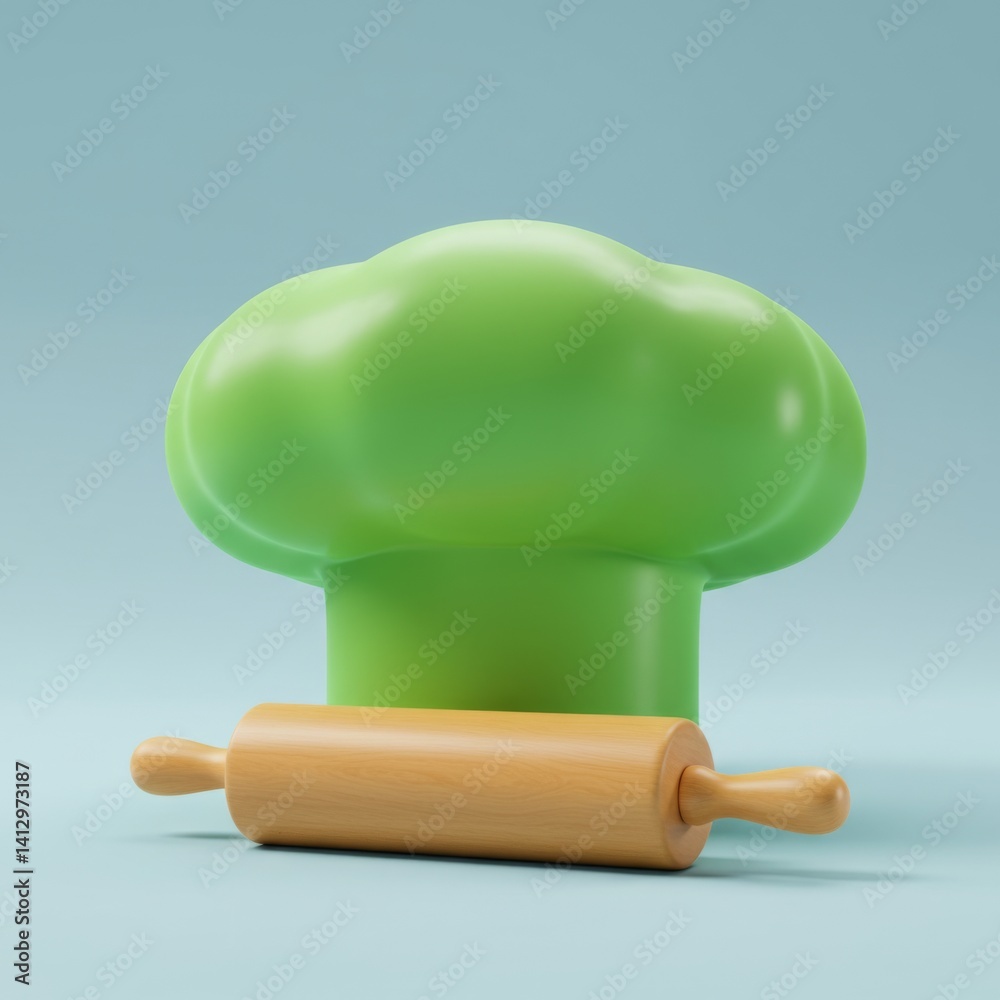 Culinary creativity concept with chef hat and rolling pin against blue background