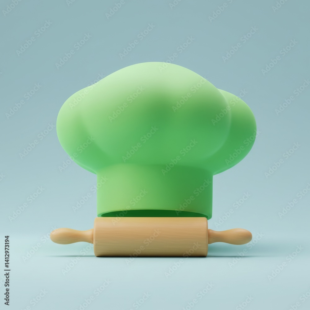 Culinary art concept with chef hat and rolling pin for kitchen decor