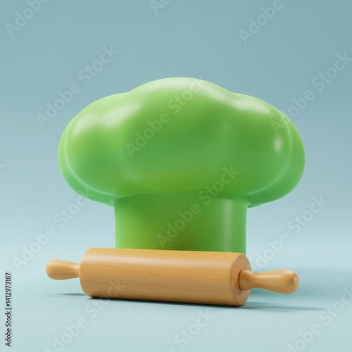 Obraz na płótnie Culinary creativity concept with chef hat and rolling pin against blue background w salonie