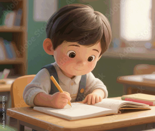 3d rendering illustration of a child studying