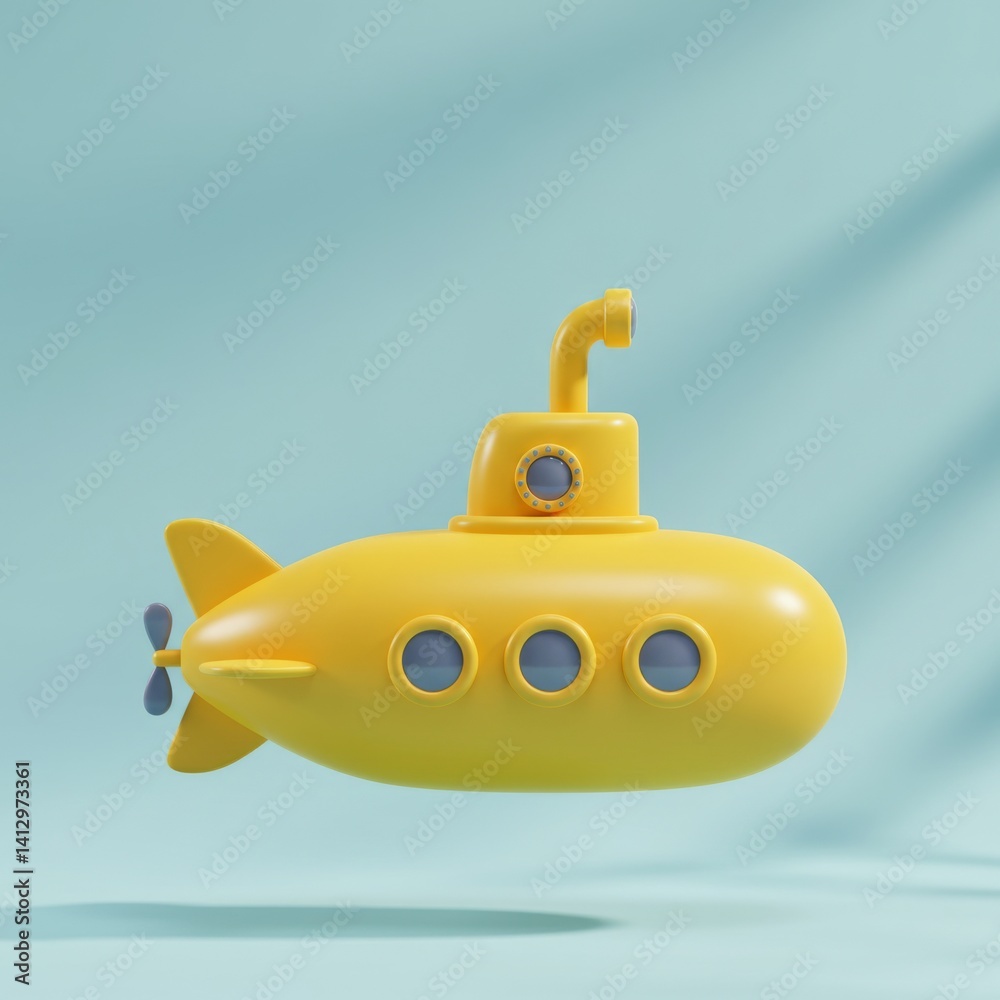 Yellow submarine on turquoise background ideal for nautical themes and children's rooms decor