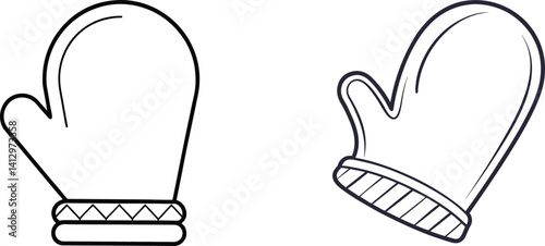 Two Outline Style Winter Mittens Vector Illustration For Coloring Book