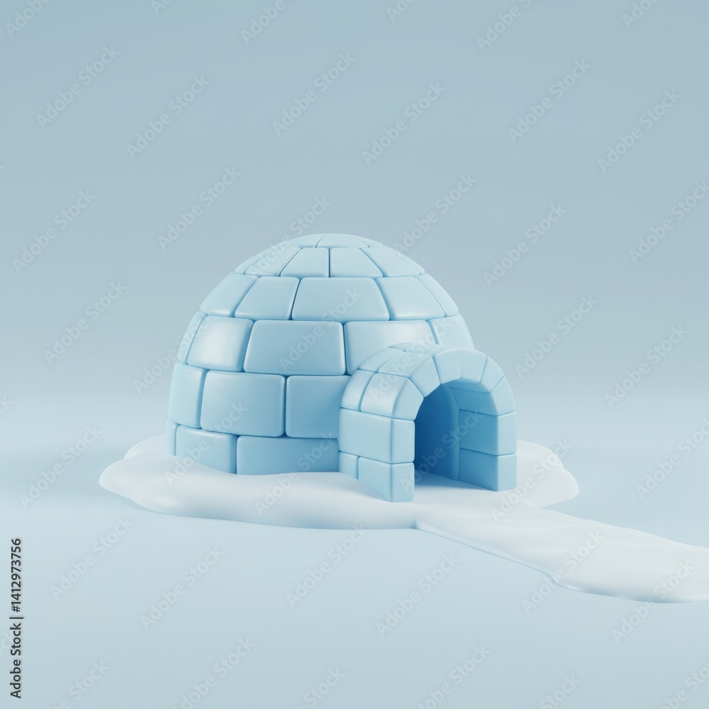Minimalistic winter theme with melting igloo in serene landscape for creative design