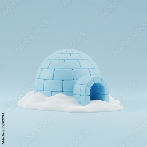Obraz na płótnie Arctic winter scene featuring a charming igloo on snow with a clear sky backdrop w salonie