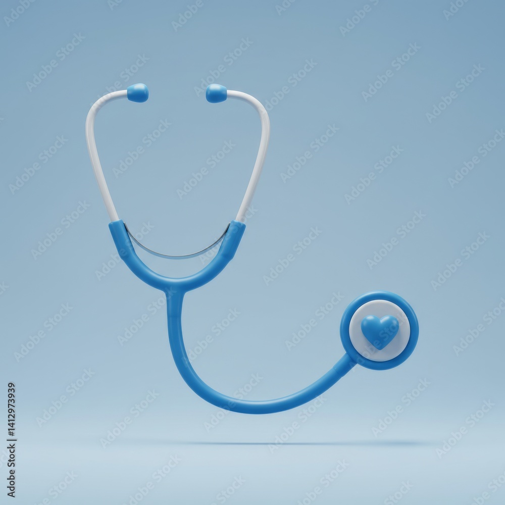 Healthcare and wellness concept with blue stethoscope and heart symbol
