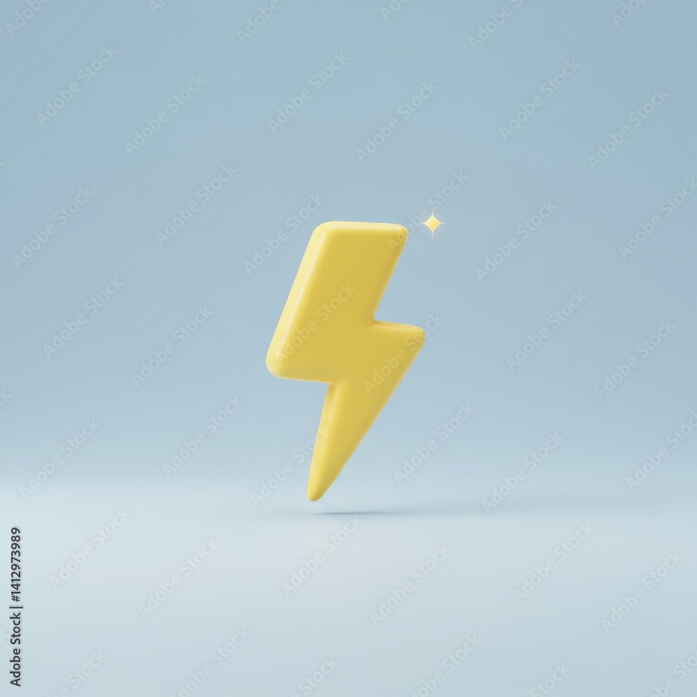 Yellow lightning bolt icon on minimalistic pastel background for energy concept designs
