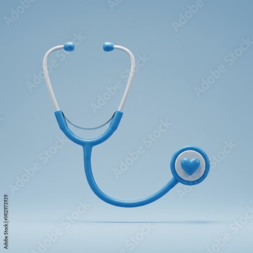 Healthcare and wellness concept with blue stethoscope and heart symbol