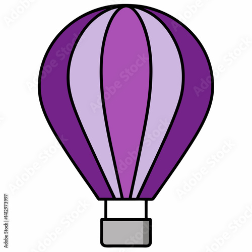 Purple hot air balloon icon in flat design for travel and adventure themes
