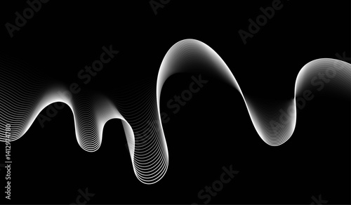 Abstract white wave lines on black background Modern flowing wavy lines.