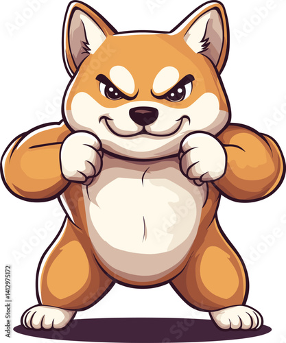 Cute Shiba Inu Dog Muscular Cartoon Vector